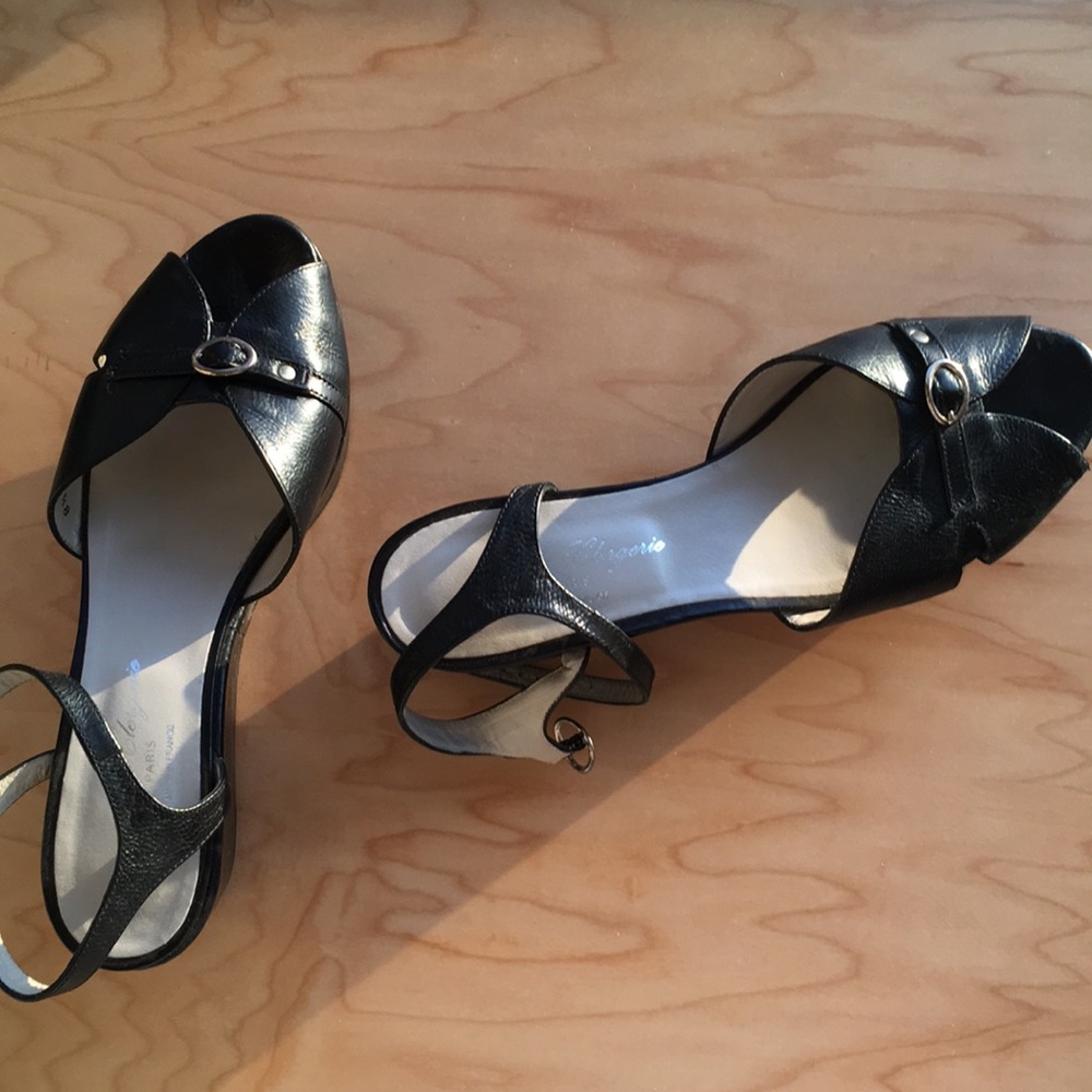 Black leather Clergerie platform sandals